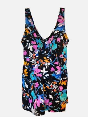 Beach Belle Women’s Swimsuit Bathing Suit Swim Dress Floral Black Purple Blue 20